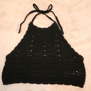 New Black Crochet Halter Top